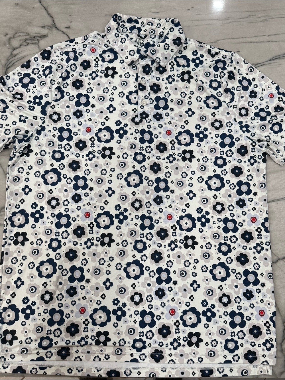 Graham Luxe Golf Polo Mens XL Navy Retro Floral Print Performance Shirt Raise